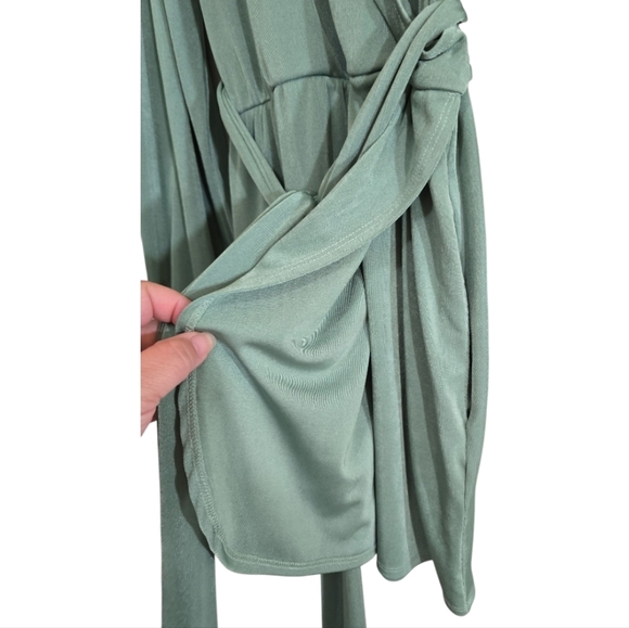Show Me Your Mumu Chloe Collared Dress In Sage Green Medium Belted Surplice Neck - Picture 8 of 12